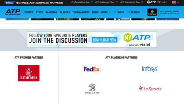 ▲ 乐视体育Logo依然挂在ATP巡回赛官网。