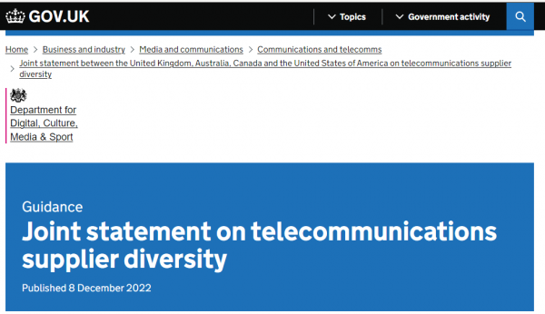 美英澳加发布关于电信供应商多元化联合声明