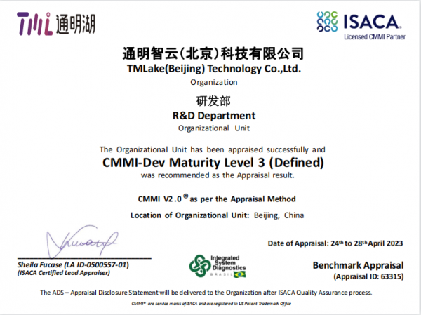 通明智云CMMI3级证书