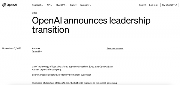 OpenAI创始人兼CEO山姆·奥特曼被辞退